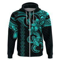 Hawaiian Tribal Hoodie Polynesian Kakau Turtle - Aqua - Wonder Print Shop