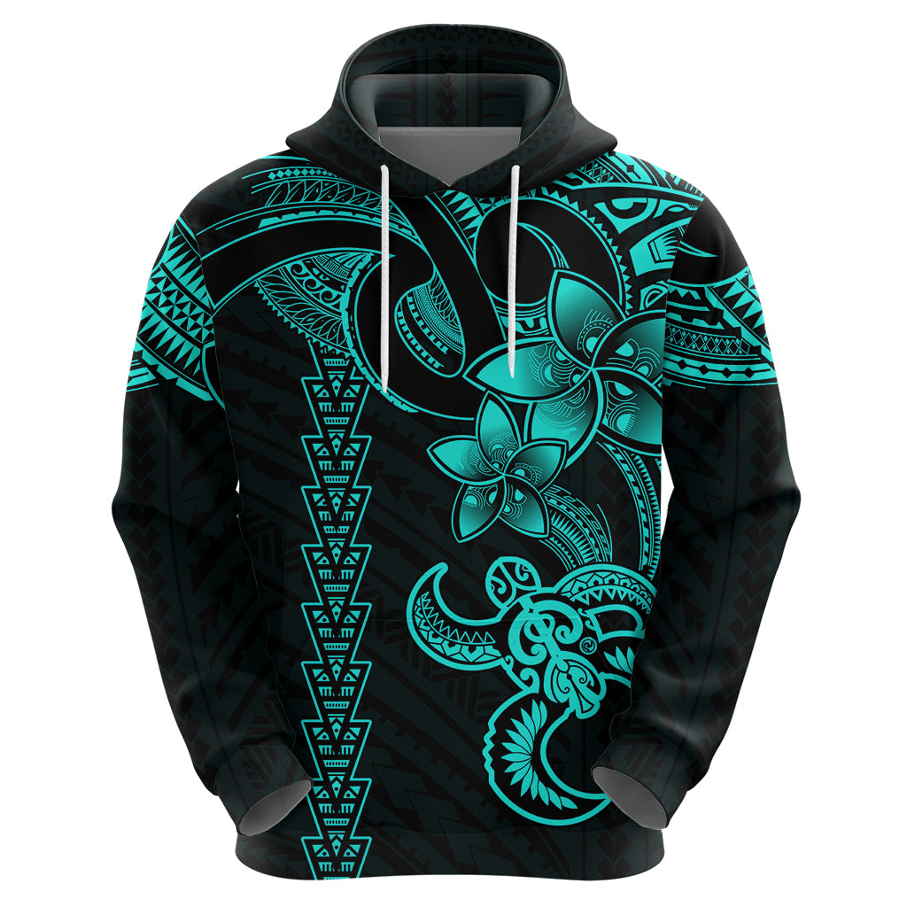 Hawaiian Tribal Hoodie Polynesian Kakau Turtle - Aqua - Wonder Print Shop