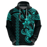 Hawaiian Tribal Hoodie Polynesian Kakau Turtle - Aqua - Wonder Print Shop