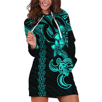 Hawaiian Tribal Hoodie Dress Polynesian Kakau Turtle - Aqua - Wonder Print Shop