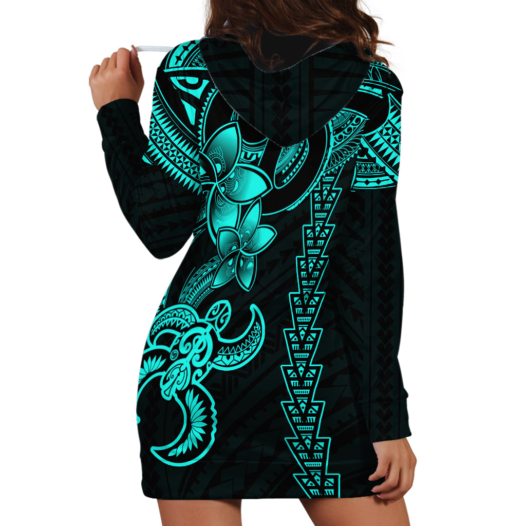 Hawaiian Tribal Hoodie Dress Polynesian Kakau Turtle - Aqua - Wonder Print Shop