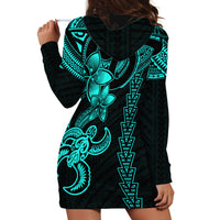 Hawaiian Tribal Hoodie Dress Polynesian Kakau Turtle - Aqua - Wonder Print Shop