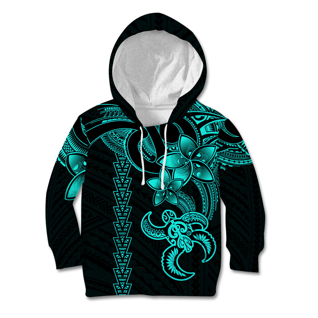 Hawaiian Tribal Kid Hoodie Polynesian Kakau Turtle - Aqua - Wonder Print Shop