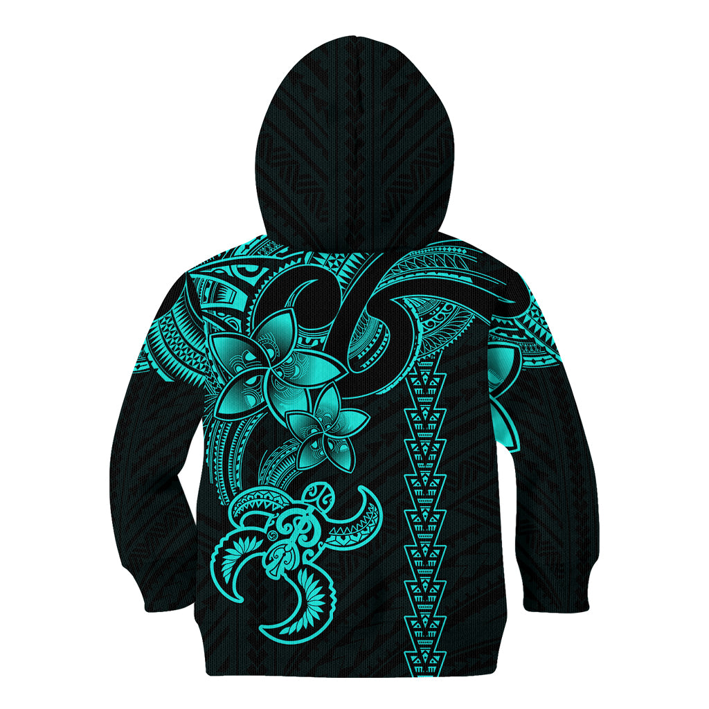 Hawaiian Tribal Kid Hoodie Polynesian Kakau Turtle - Aqua - Wonder Print Shop
