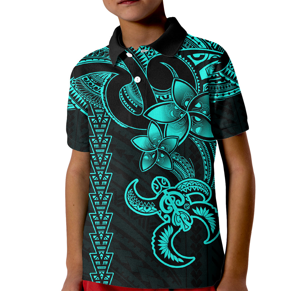 Hawaiian Tribal Kid Polo Shirt Polynesian Kakau Turtle - Aqua - Wonder Print Shop