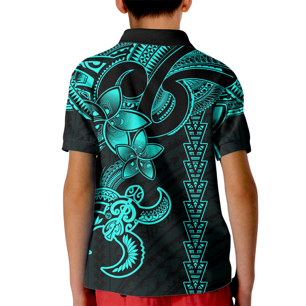 Hawaiian Tribal Kid Polo Shirt Polynesian Kakau Turtle - Aqua - Wonder Print Shop