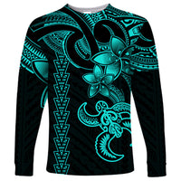 Hawaiian Tribal Long Sleeve Shirt Polynesian Kakau Turtle - Aqua - Wonder Print Shop