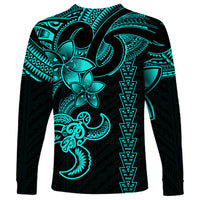 Hawaiian Tribal Long Sleeve Shirt Polynesian Kakau Turtle - Aqua - Wonder Print Shop
