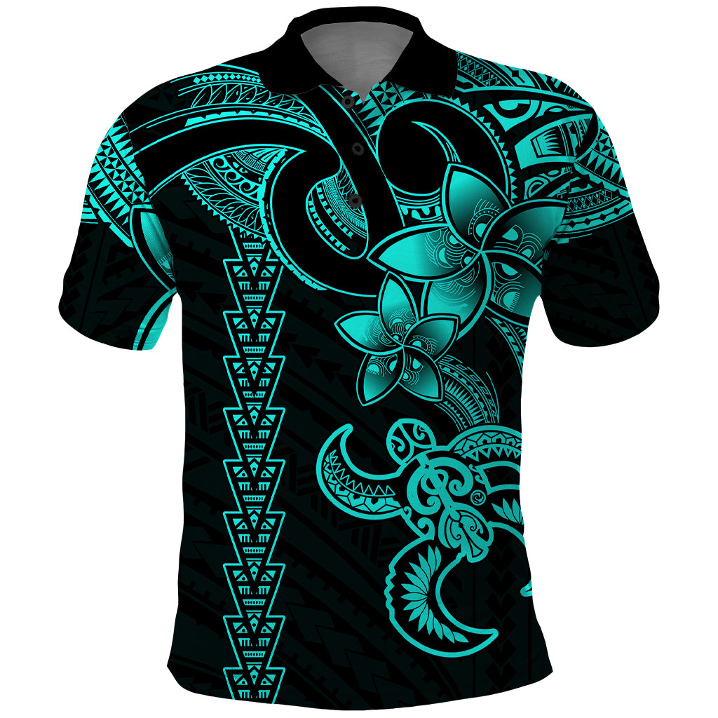 Hawaiian Tribal Polo Shirt Polynesian Kakau Turtle - Aqua - Wonder Print Shop
