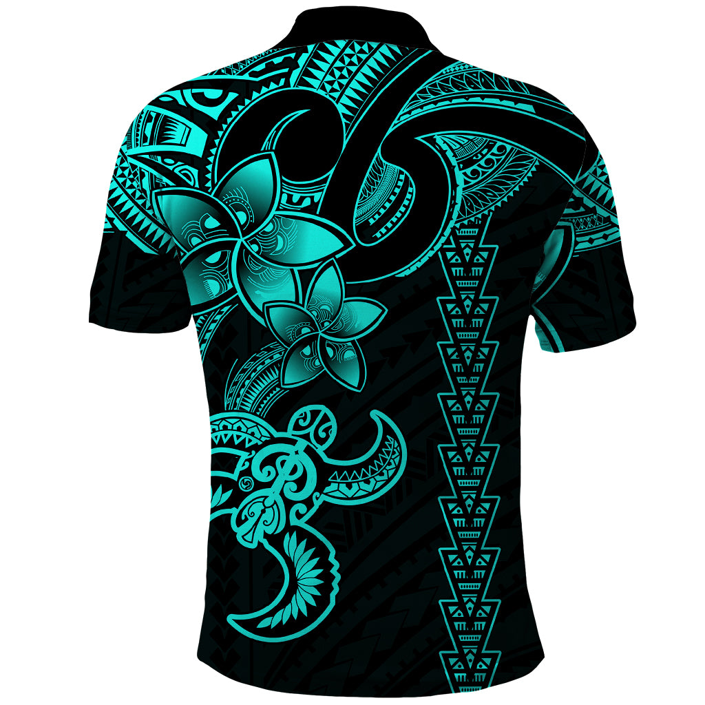 Hawaiian Tribal Polo Shirt Polynesian Kakau Turtle - Aqua - Wonder Print Shop
