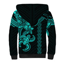 Hawaiian Tribal Sherpa Hoodie Polynesian Kakau Turtle - Aqua - Wonder Print Shop