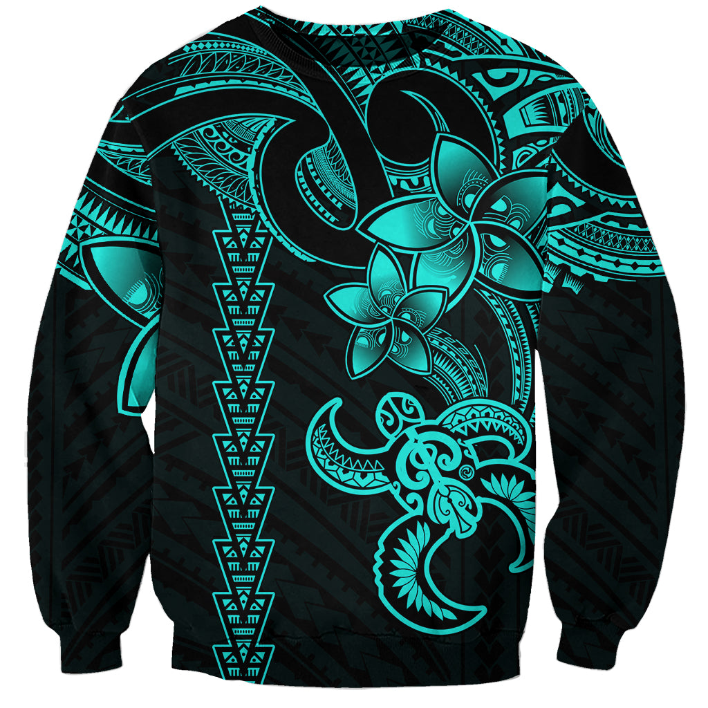 Hawaiian Tribal Sweatshirt Polynesian Kakau Turtle - Aqua - Wonder Print Shop
