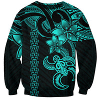 Hawaiian Tribal Sweatshirt Polynesian Kakau Turtle - Aqua - Wonder Print Shop