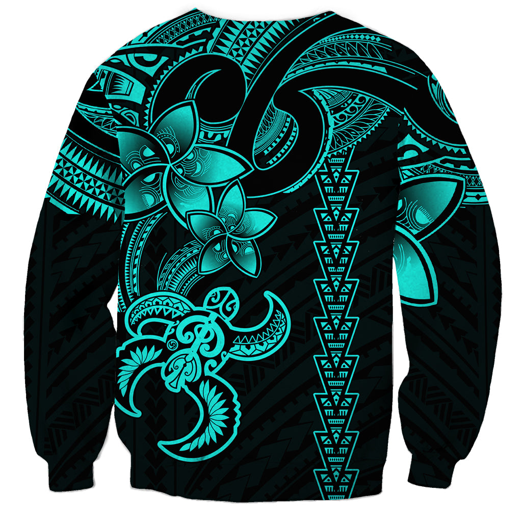 Hawaiian Tribal Sweatshirt Polynesian Kakau Turtle - Aqua - Wonder Print Shop