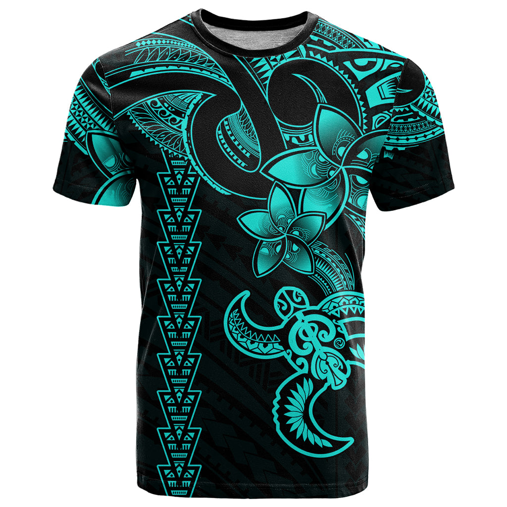 Hawaiian Tribal T Shirt Polynesian Kakau Turtle - Aqua - Wonder Print Shop
