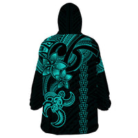 Hawaiian Tribal Wearable Blanket Hoodie Polynesian Kakau Turtle - Aqua - Wonder Print Shop