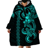 Hawaiian Tribal Wearable Blanket Hoodie Polynesian Kakau Turtle - Aqua - Wonder Print Shop