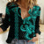 Hawaiian Tribal Women Casual Shirt Polynesian Kakau Turtle - Aqua - Wonder Print Shop