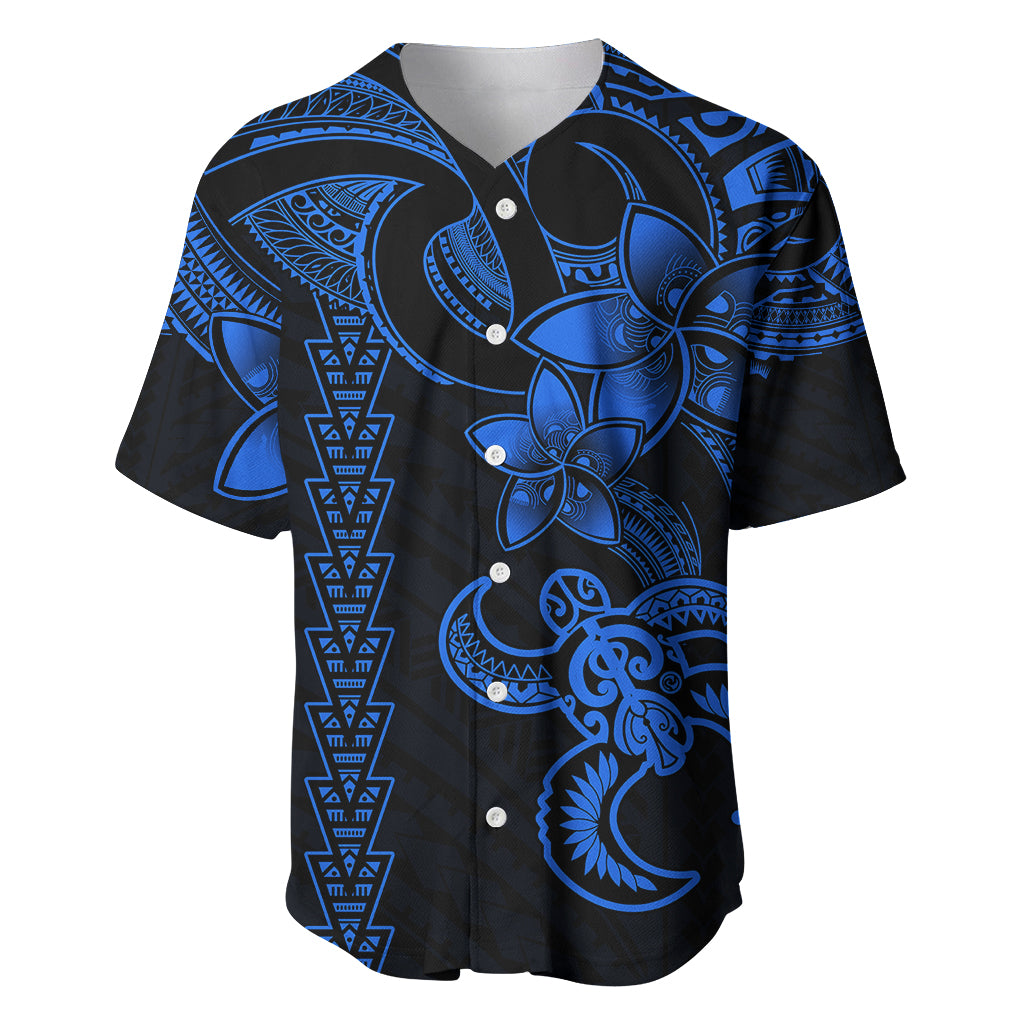 Hawaiian Tribal Baseball Jersey Polynesian Kakau Turtle - Blue LT9 - Wonder Print Shop