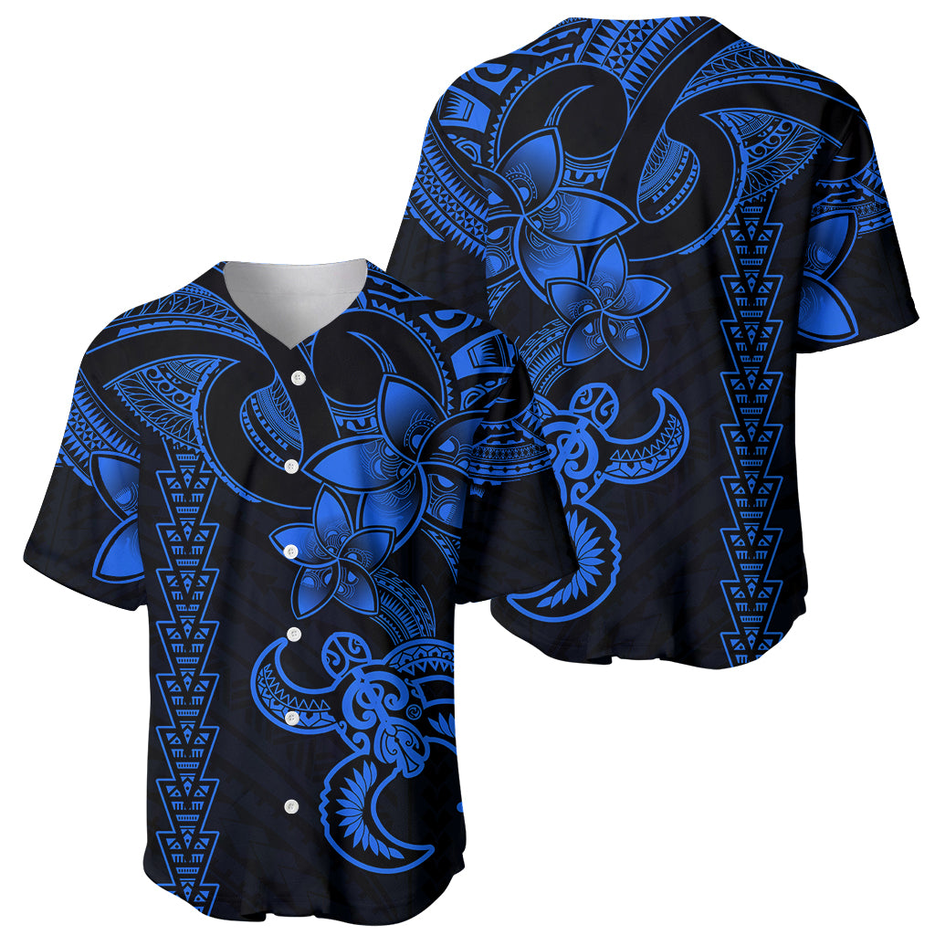 Hawaiian Tribal Baseball Jersey Polynesian Kakau Turtle - Blue LT9 - Wonder Print Shop
