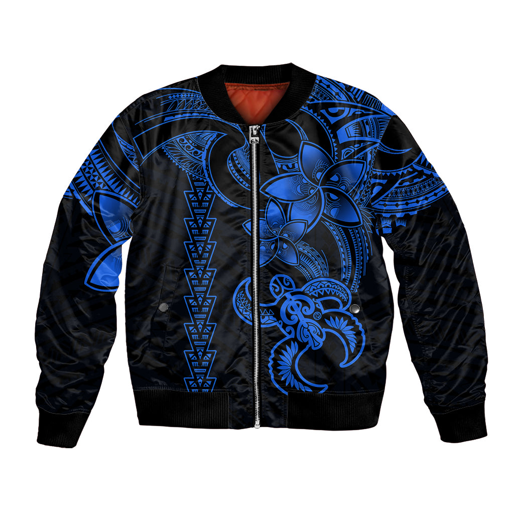 Hawaiian Tribal Bomber Jacket Polynesian Kakau Turtle - Blue LT9 - Wonder Print Shop