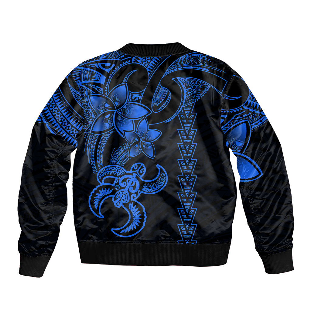 Hawaiian Tribal Bomber Jacket Polynesian Kakau Turtle - Blue LT9 - Wonder Print Shop