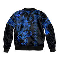 Hawaiian Tribal Bomber Jacket Polynesian Kakau Turtle - Blue LT9 - Wonder Print Shop