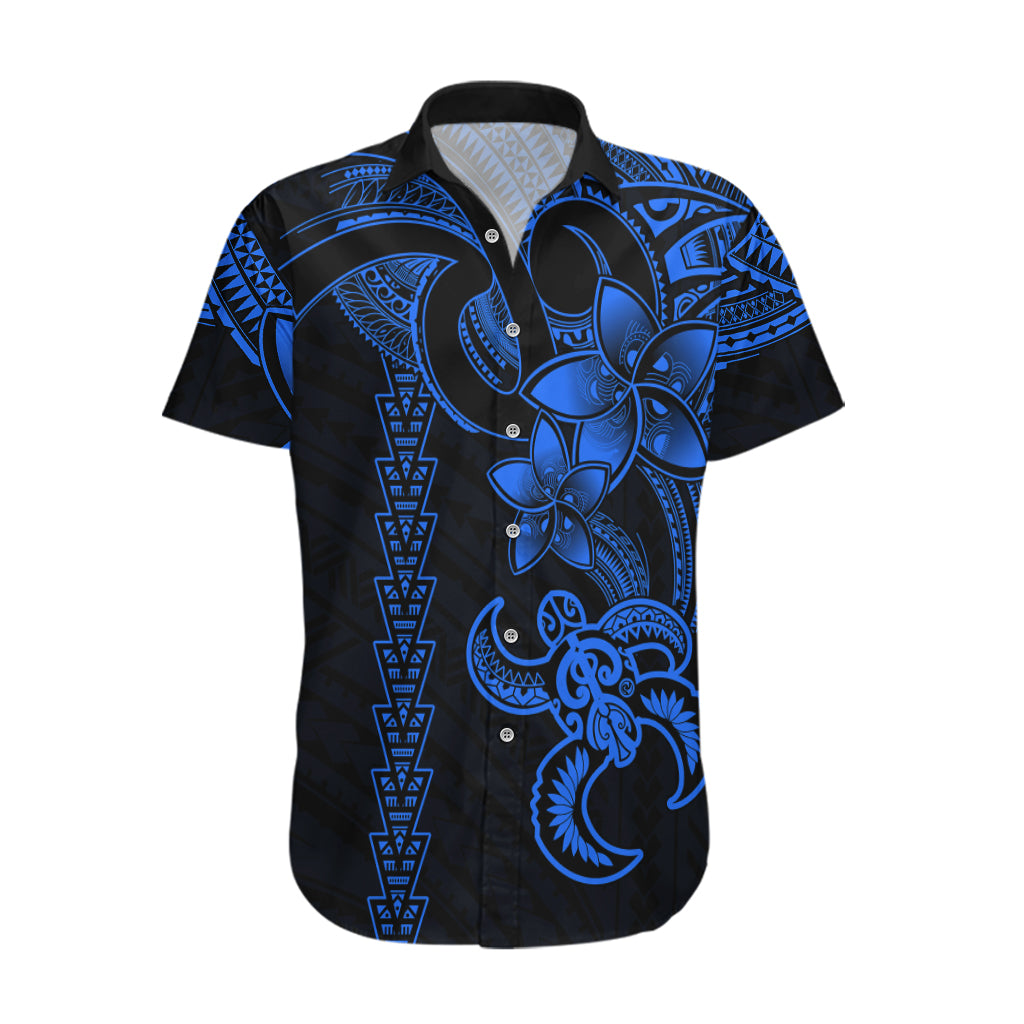 Hawaiian Tribal Hawaiian Shirt Polynesian Kakau Turtle - Blue - Wonder Print Shop