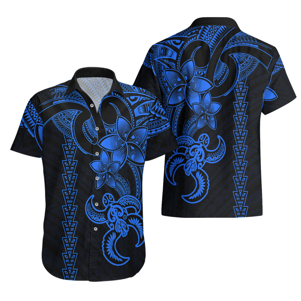 Hawaiian Tribal Hawaiian Shirt Polynesian Kakau Turtle - Blue - Wonder Print Shop