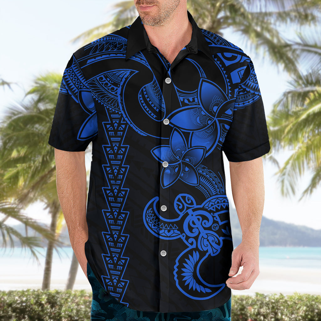 Hawaiian Tribal Hawaiian Shirt Polynesian Kakau Turtle - Blue - Wonder Print Shop
