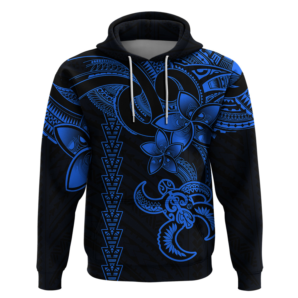 Hawaiian Tribal Hoodie Polynesian Kakau Turtle - Blue - Wonder Print Shop