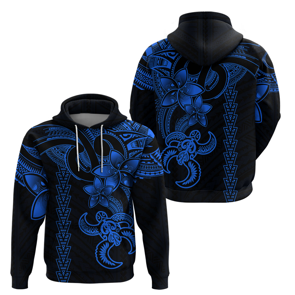 Hawaiian Tribal Hoodie Polynesian Kakau Turtle - Blue - Wonder Print Shop