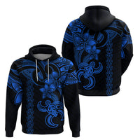 Hawaiian Tribal Hoodie Polynesian Kakau Turtle - Blue - Wonder Print Shop