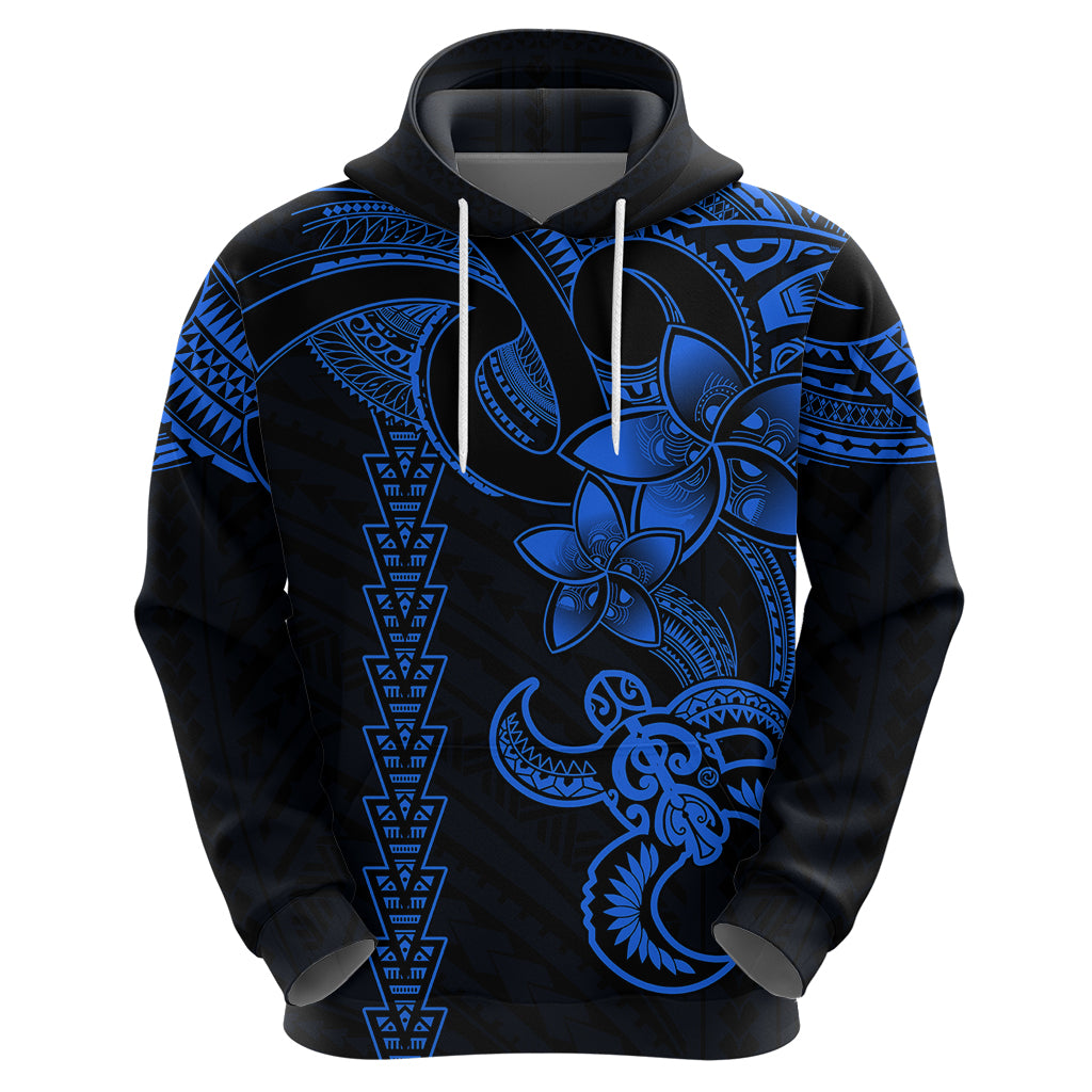 Hawaiian Tribal Hoodie Polynesian Kakau Turtle - Blue - Wonder Print Shop