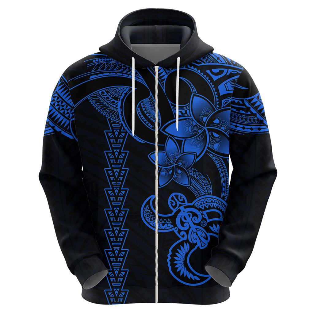 Hawaiian Tribal Hoodie Polynesian Kakau Turtle - Blue - Wonder Print Shop