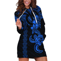 Hawaiian Tribal Hoodie Dress Polynesian Kakau Turtle - Blue - Wonder Print Shop