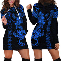 Hawaiian Tribal Hoodie Dress Polynesian Kakau Turtle - Blue - Wonder Print Shop