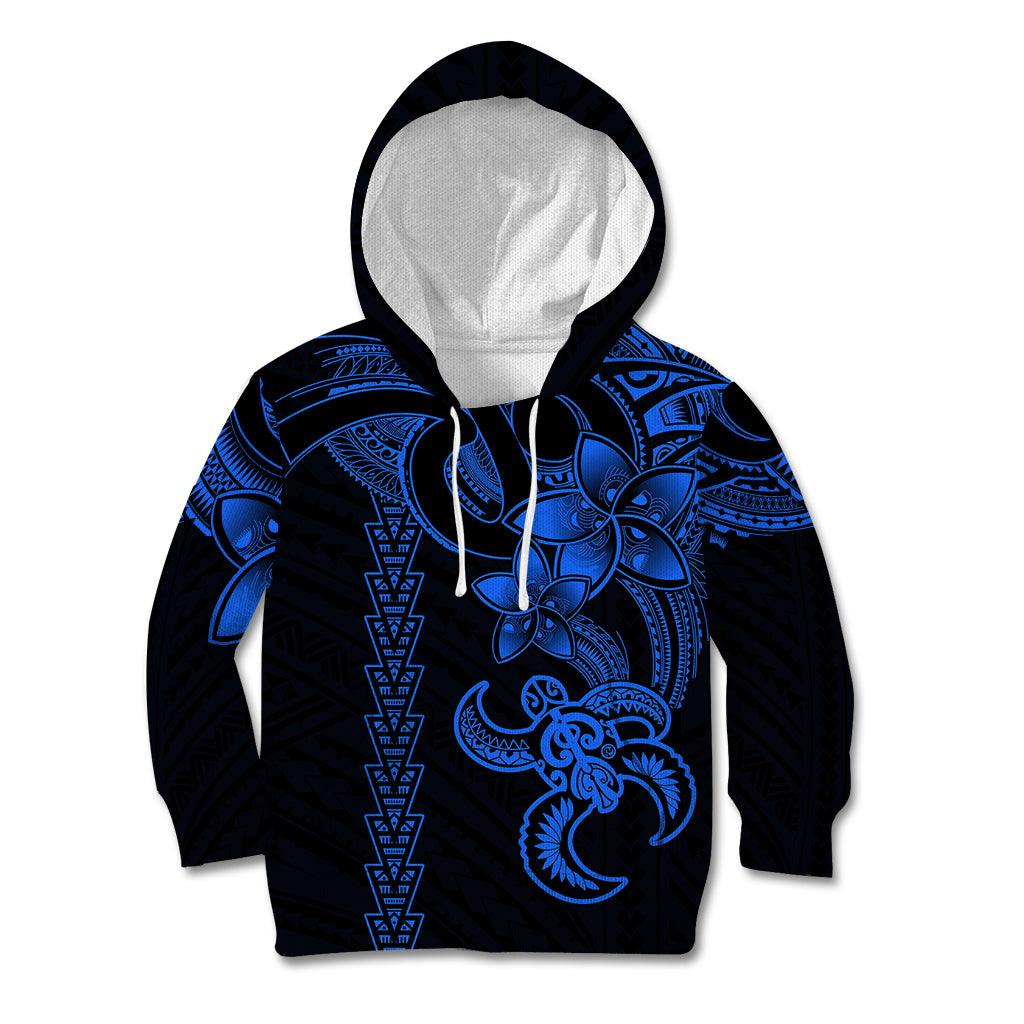 Hawaiian Tribal Kid Hoodie Polynesian Kakau Turtle - Blue - Wonder Print Shop