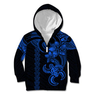 Hawaiian Tribal Kid Hoodie Polynesian Kakau Turtle - Blue - Wonder Print Shop