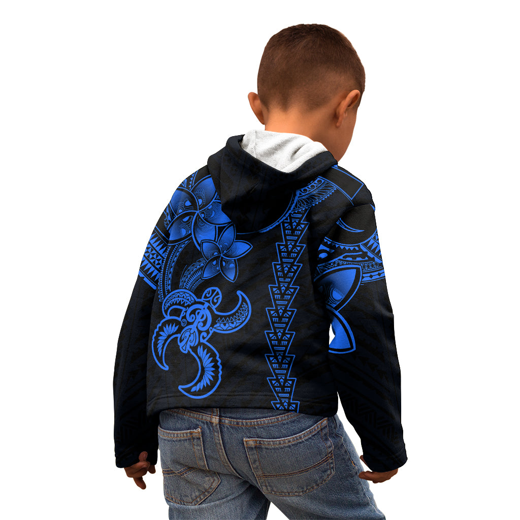 Hawaiian Tribal Kid Hoodie Polynesian Kakau Turtle - Blue - Wonder Print Shop