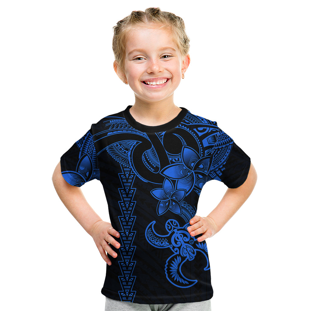 Hawaiian Tribal Kid T Shirt Polynesian Kakau Turtle - Blue - Wonder Print Shop