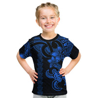 Hawaiian Tribal Kid T Shirt Polynesian Kakau Turtle - Blue - Wonder Print Shop