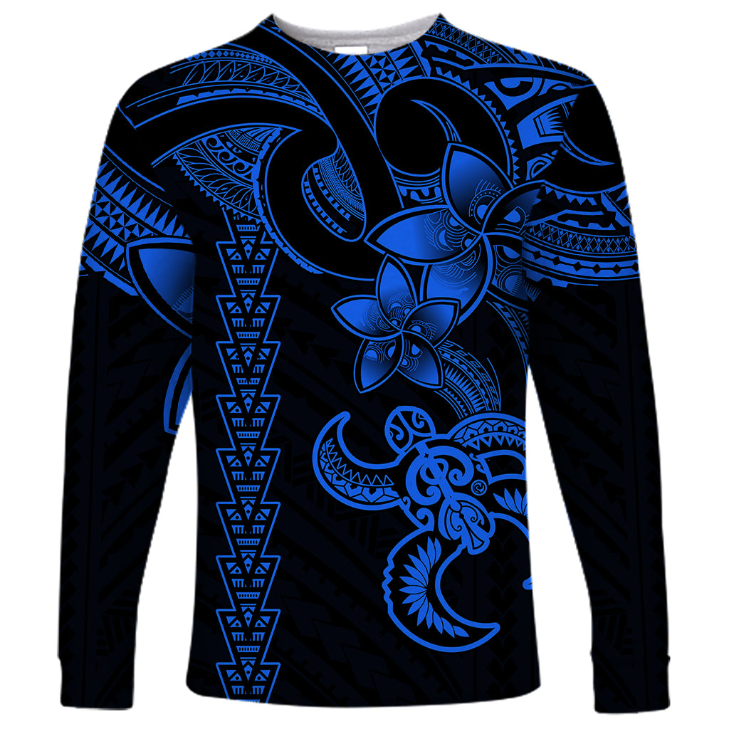 Hawaiian Tribal Long Sleeve Shirt Polynesian Kakau Turtle - Blue - Wonder Print Shop