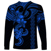 Hawaiian Tribal Long Sleeve Shirt Polynesian Kakau Turtle - Blue - Wonder Print Shop