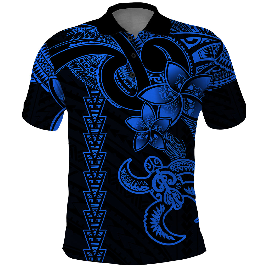 Hawaiian Tribal Polo Shirt Polynesian Kakau Turtle - Blue - Wonder Print Shop