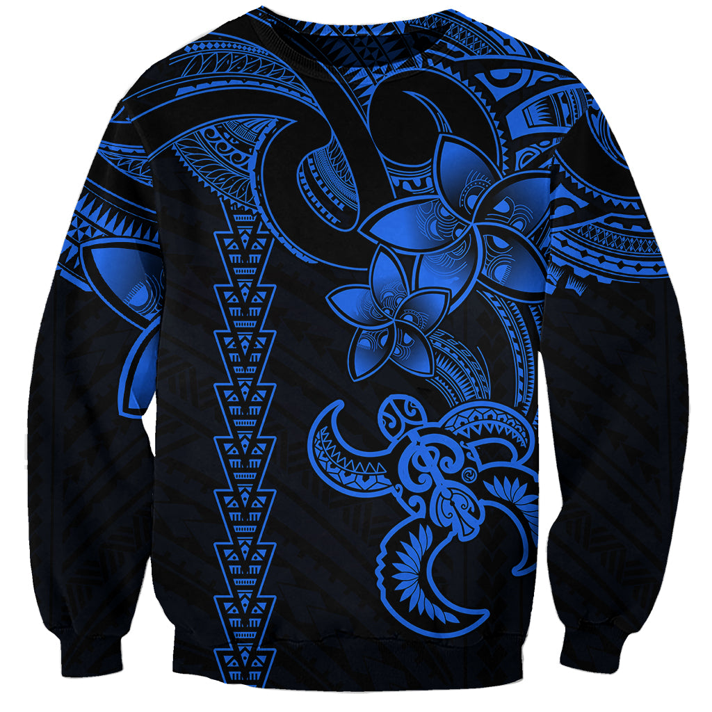 Hawaiian Tribal Sweatshirt Polynesian Kakau Turtle - Blue - Wonder Print Shop