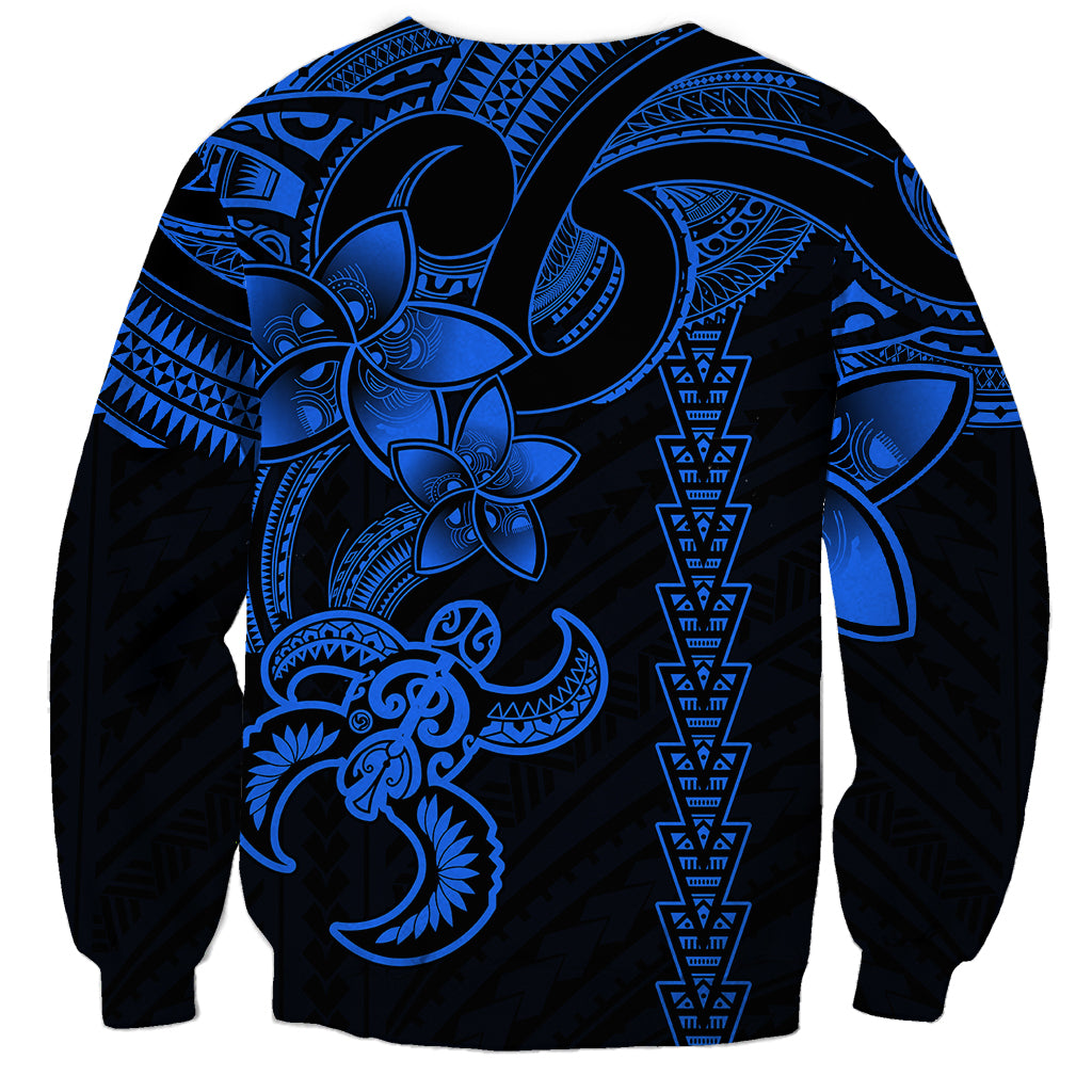 Hawaiian Tribal Sweatshirt Polynesian Kakau Turtle - Blue - Wonder Print Shop