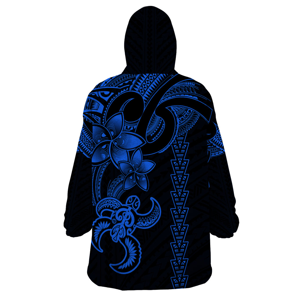 Hawaiian Tribal Wearable Blanket Hoodie Polynesian Kakau Turtle - Blue - Wonder Print Shop