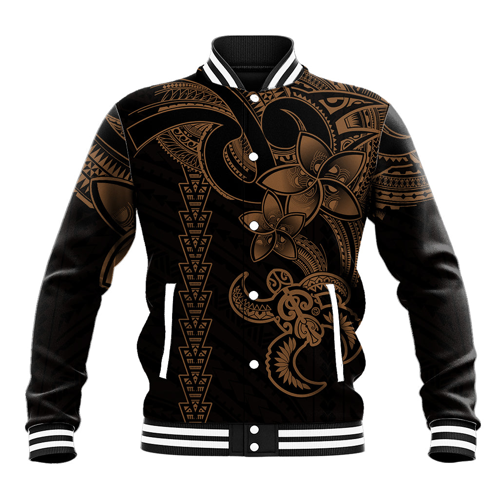 Hawaiian Tribal Baseball Jacket Polynesian Kakau Turtle - Gold LT9 - Wonder Print Shop
