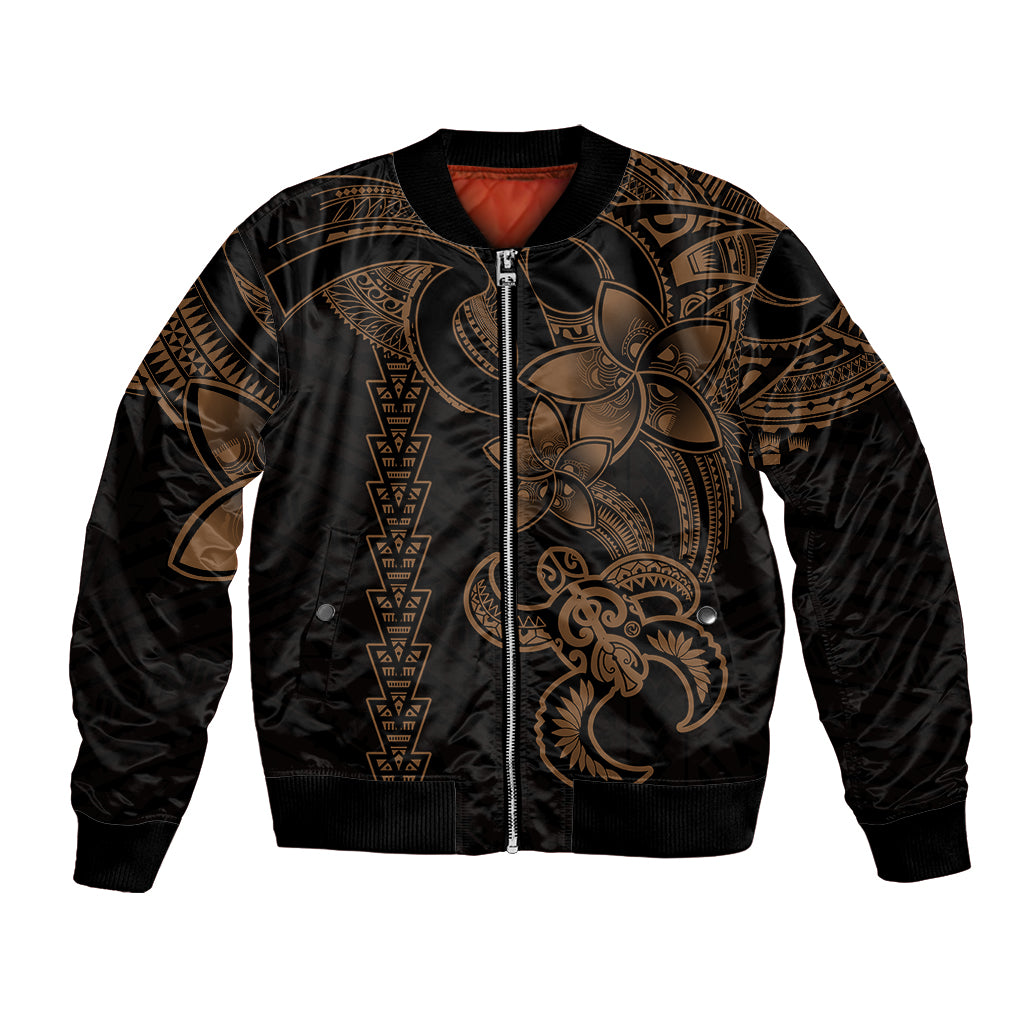 Hawaiian Tribal Bomber Jacket Polynesian Kakau Turtle - Gold LT9 - Wonder Print Shop